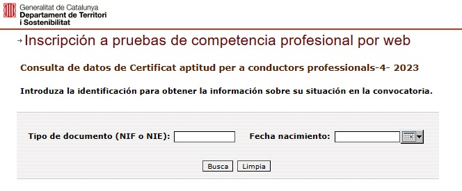 Notas del Cap pruebas de competencia profesional - consulta  por la web los datos del certificado de aptitud para conductores